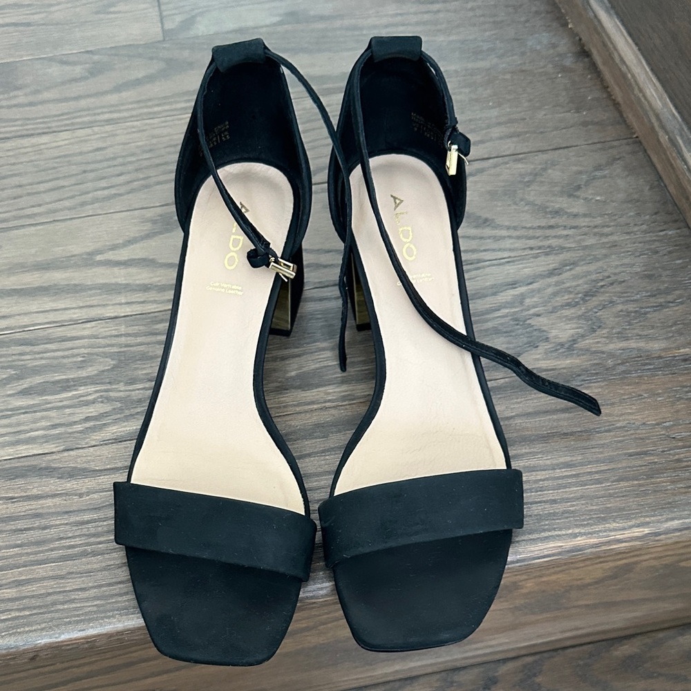 Aldo Classic Black Ankle Strap Heels